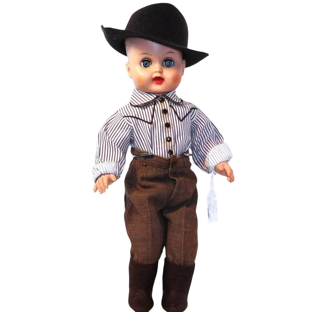 14" 50s or 60s Vintage Western Dressed Boy Vinyl Head w/Stuffed Rubber Body